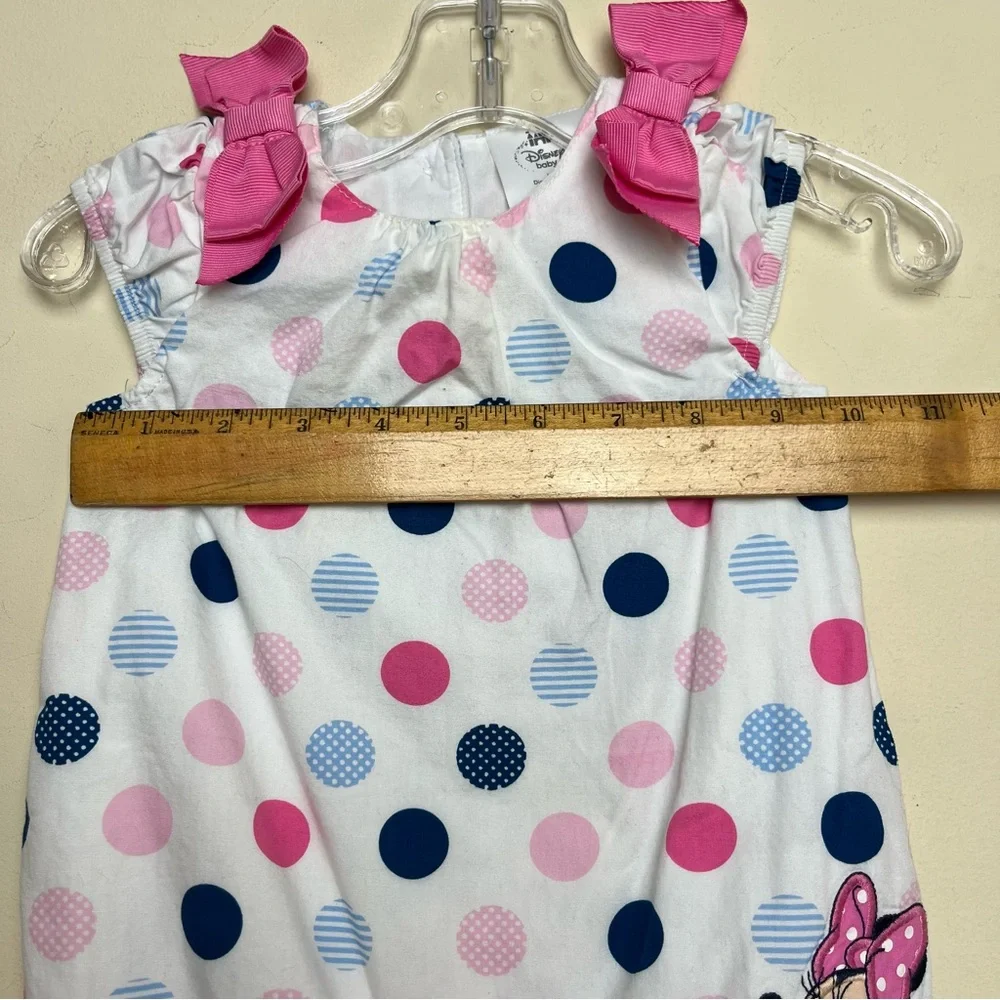 Disney‎ Baby Minnie Mouse  Polka Dot Romper Size 9-12M Pink Bows White Blue